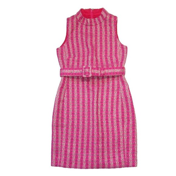 NWT J.Crew Petite Mockneck Sheath in Fuchsia Blossom Disco Tweed Belted Dress 2P